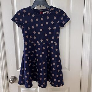 Johnnie B by Boden Navy Blue Gold Polka Dot Dress Fit & Flare Girls Size 9-10